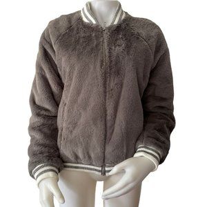 Women’s Jacket Size M ASHLEY BY 26FAUX FUR BOMBER Grey Full Zip